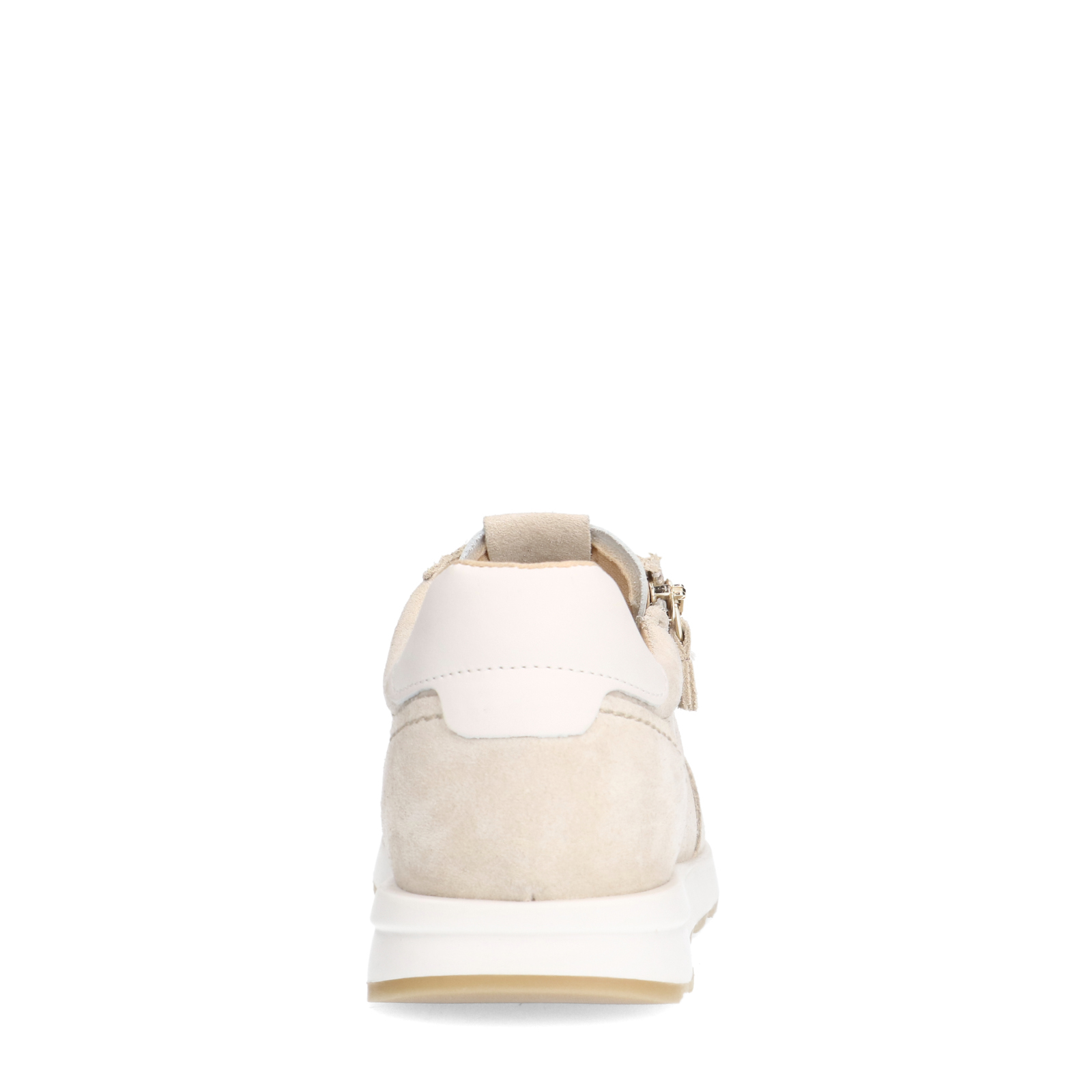Beige suède sneakers met rits
