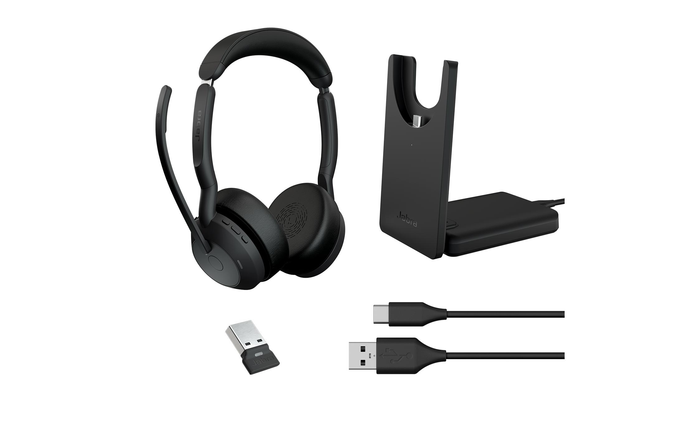 Headset Evolve2 55 Duo UC, USB-A, inkl. Ladestation<br>Das professionelle Headset, mit dem Sie alle Aufgaben erledigen können, die Ihr hybrider Arbeitstag mit sich bringt