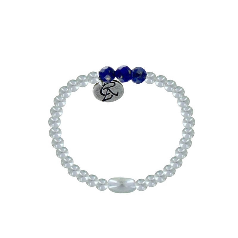 Bague Argent Elastique Bille et Trois Perles de Lapis Lazuli Facettée