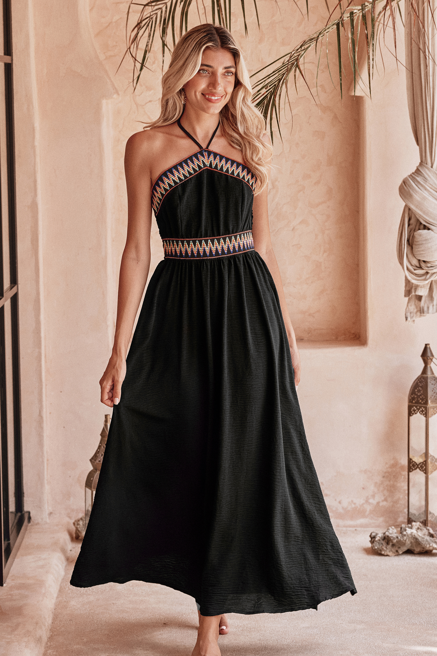 Robe maxi avec col licou noire