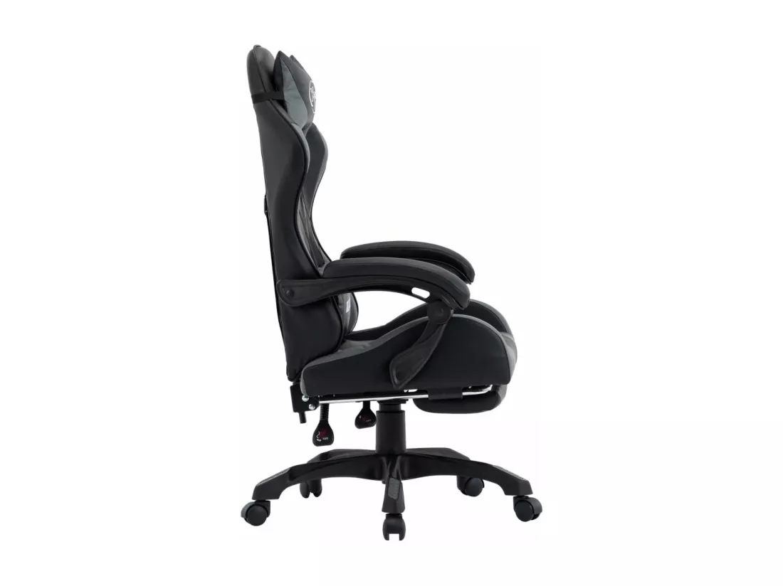 Fauteuil de jeux vidéo avec repose-pied Gris et noir Similicuir