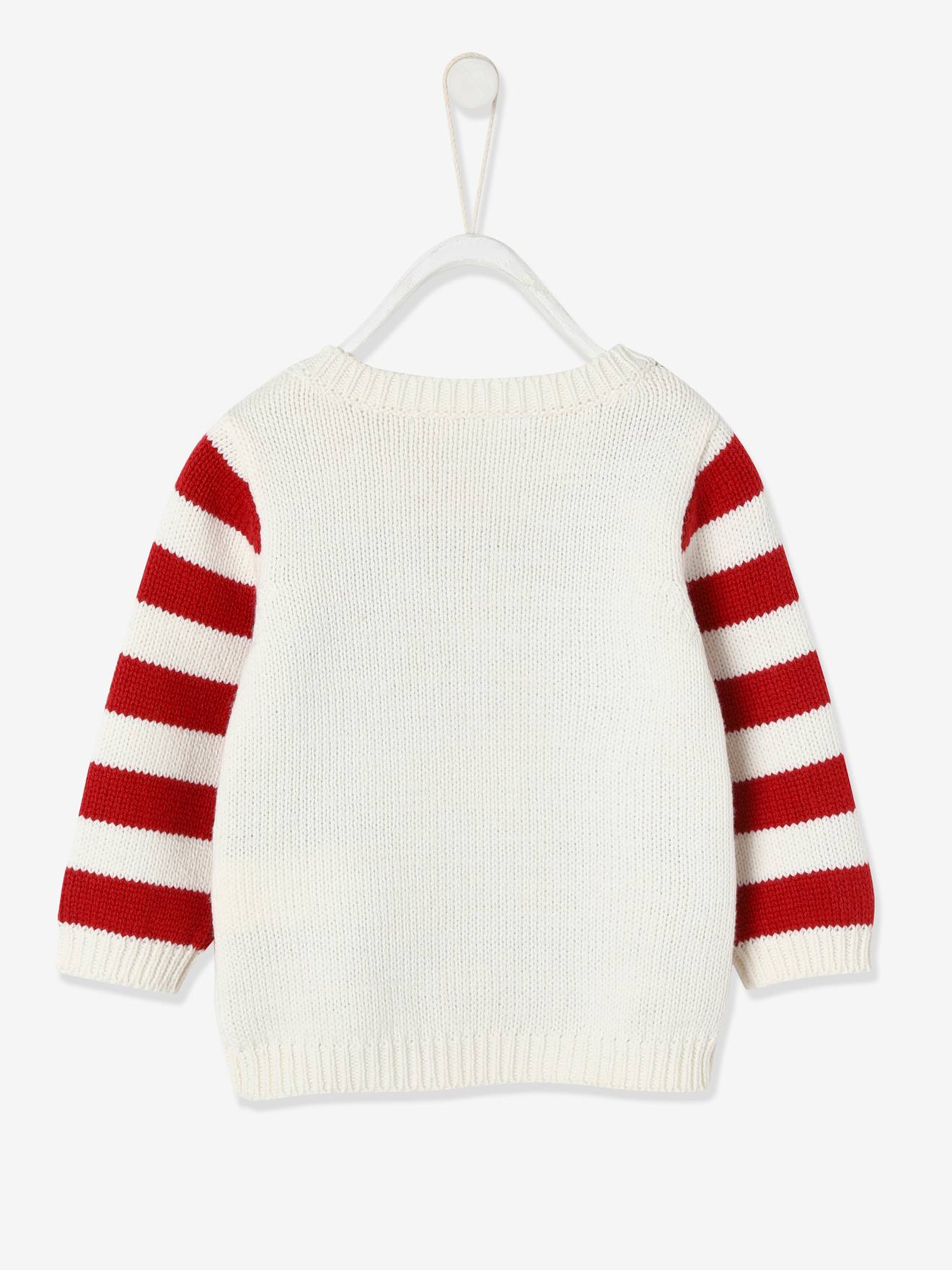 Suéter natalino unissex para bebê, com estampa de boneco de gengibre, branco claro, liso com motivos.