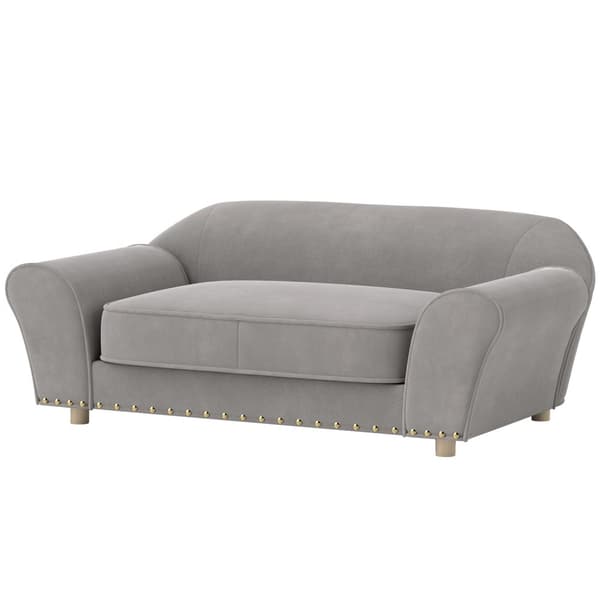 Hundesofa for små hunder Hundeseng med avtagbar vaskbar pute kjæledyrsofa med piggdekor 10 kg grå