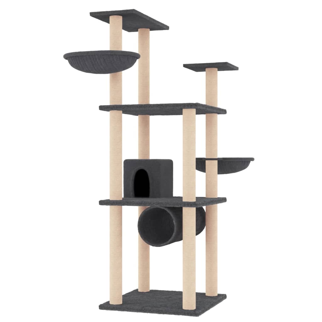 Arranhador para gatos vidaXL com hastes de sisal cinza escuro, 141 cm