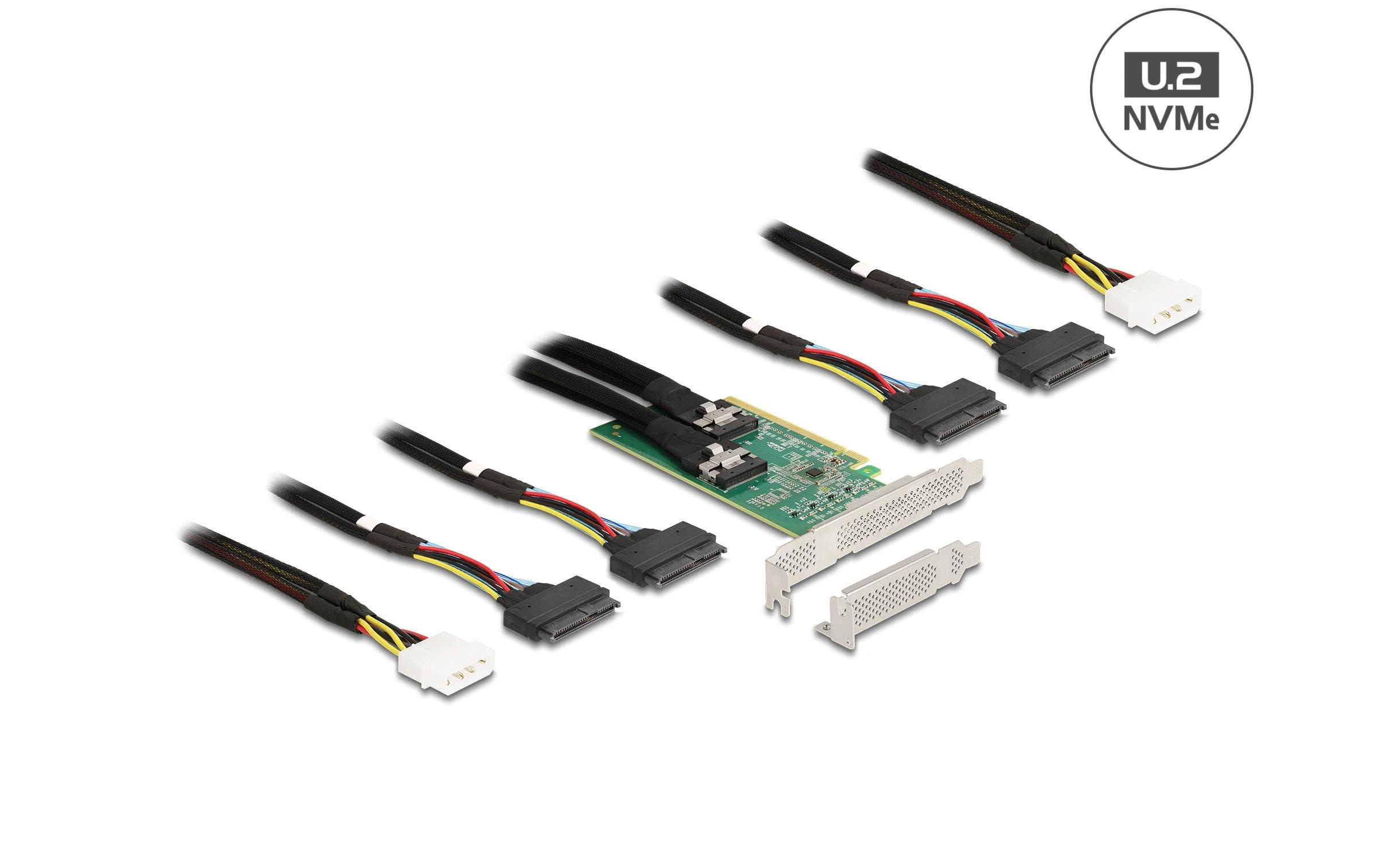 Host Bus Adapter PCI Express x16 - 4x SFF-8639<br>Delock PCI Express 4.0 x16 Karte zu 4 x SFF-8639 NVMe – Bifurcation – Low Profile Formfaktor