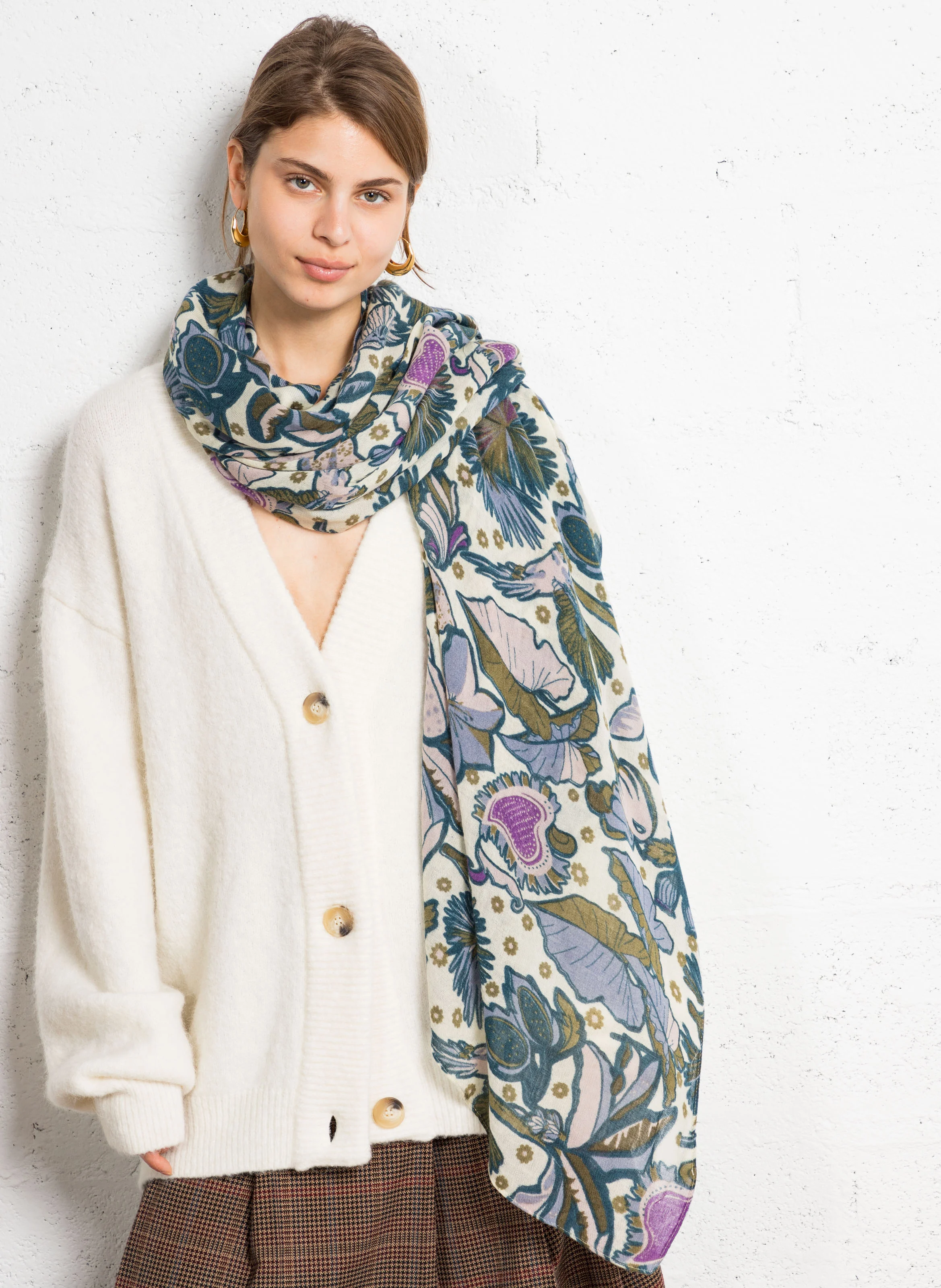LOUIS - Foulard imprimé en laine| Beige