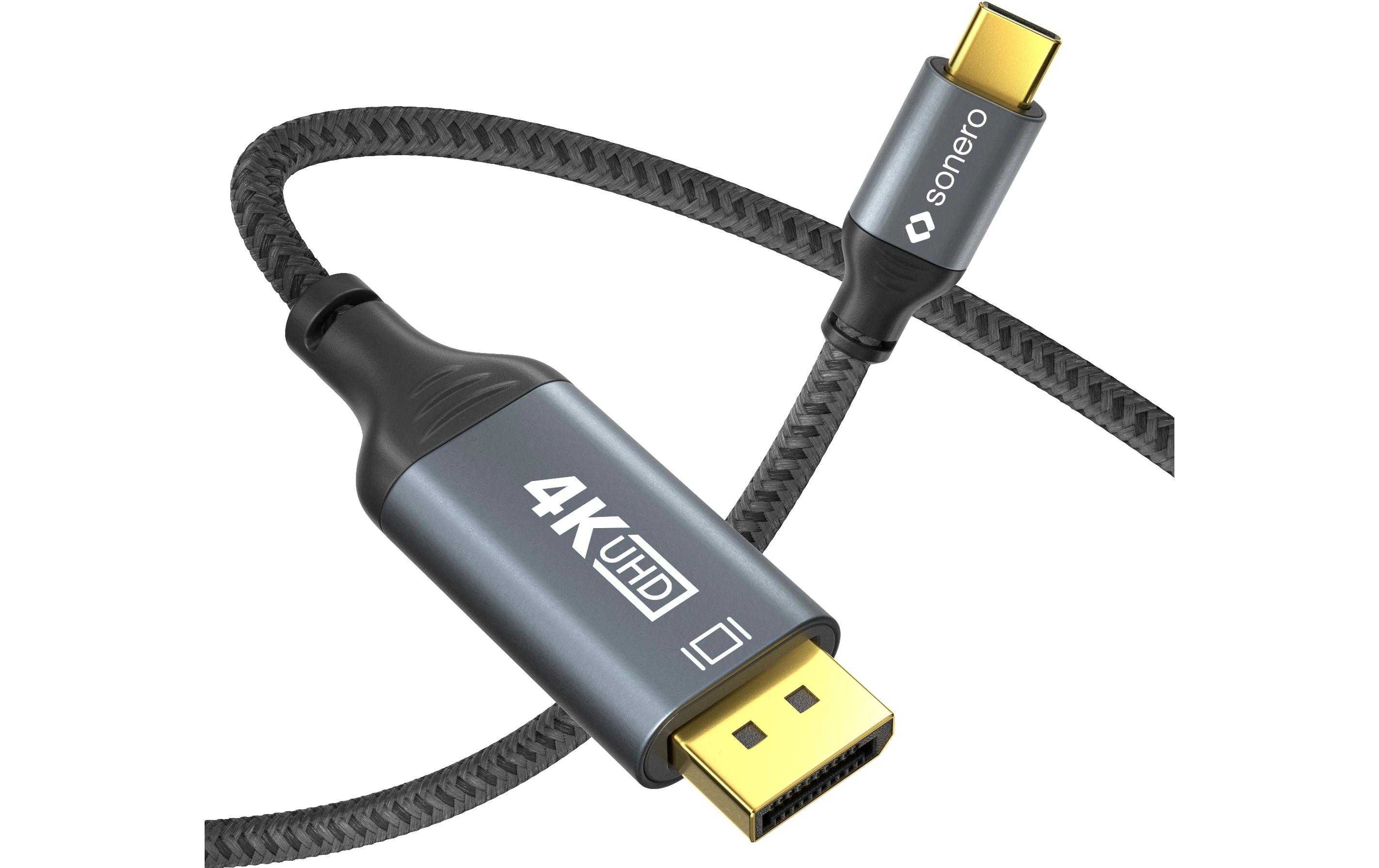 Kabel USB Type-C - DisplayPort, 2 mUSB-C auf DisplayPort Kabel - 4K60, 21.6 GBps – grau/schwarz - 2.00m