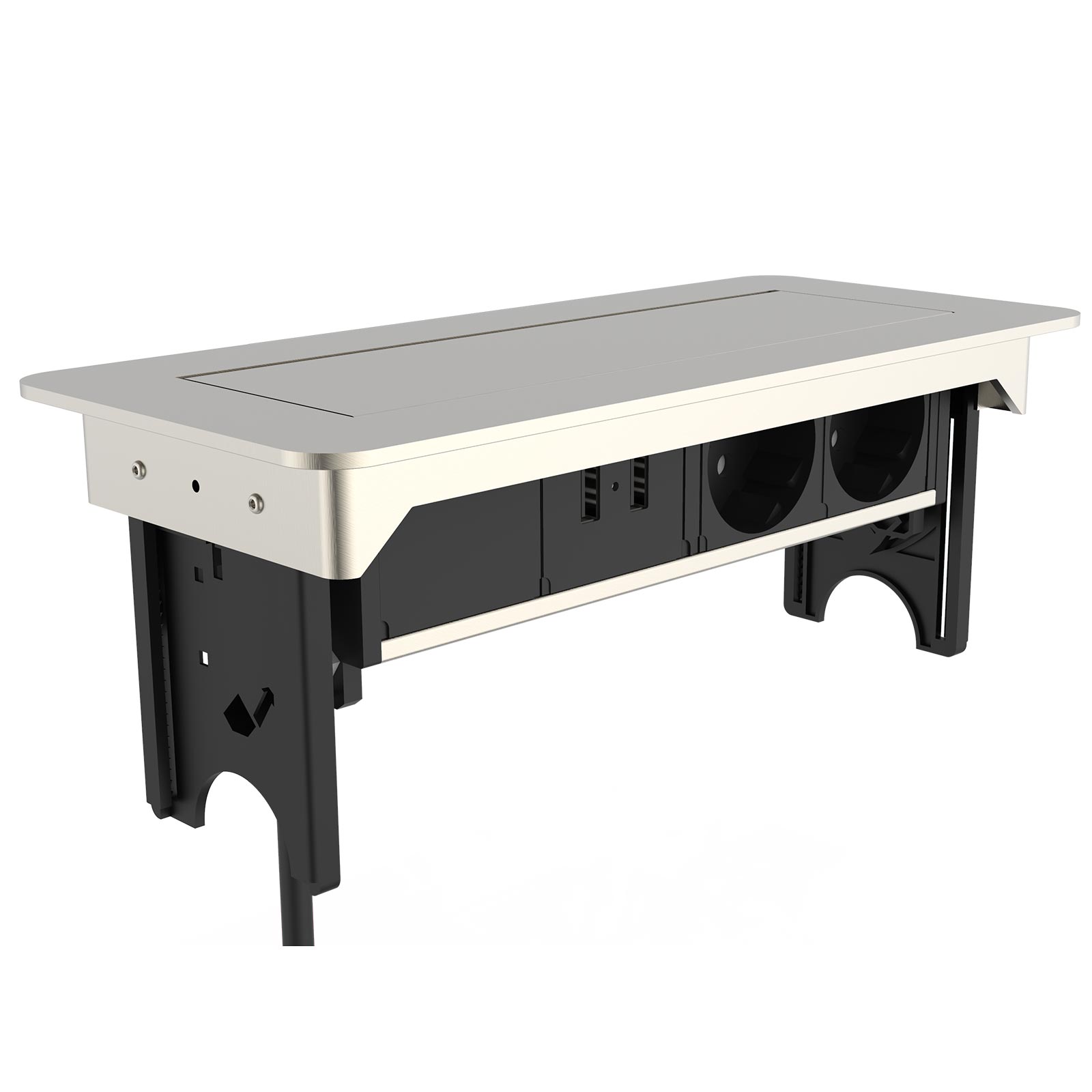 2-fach Steckdosenelement - schwarz-silber - USB - versenkbar
