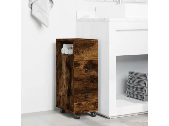Meuble étroit de salle de bain à roulettes chêne fumé