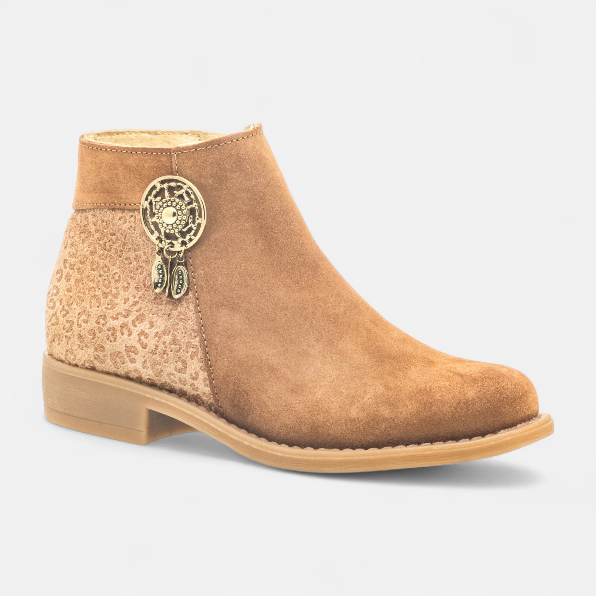 Bottines Fille en cuir cognac
