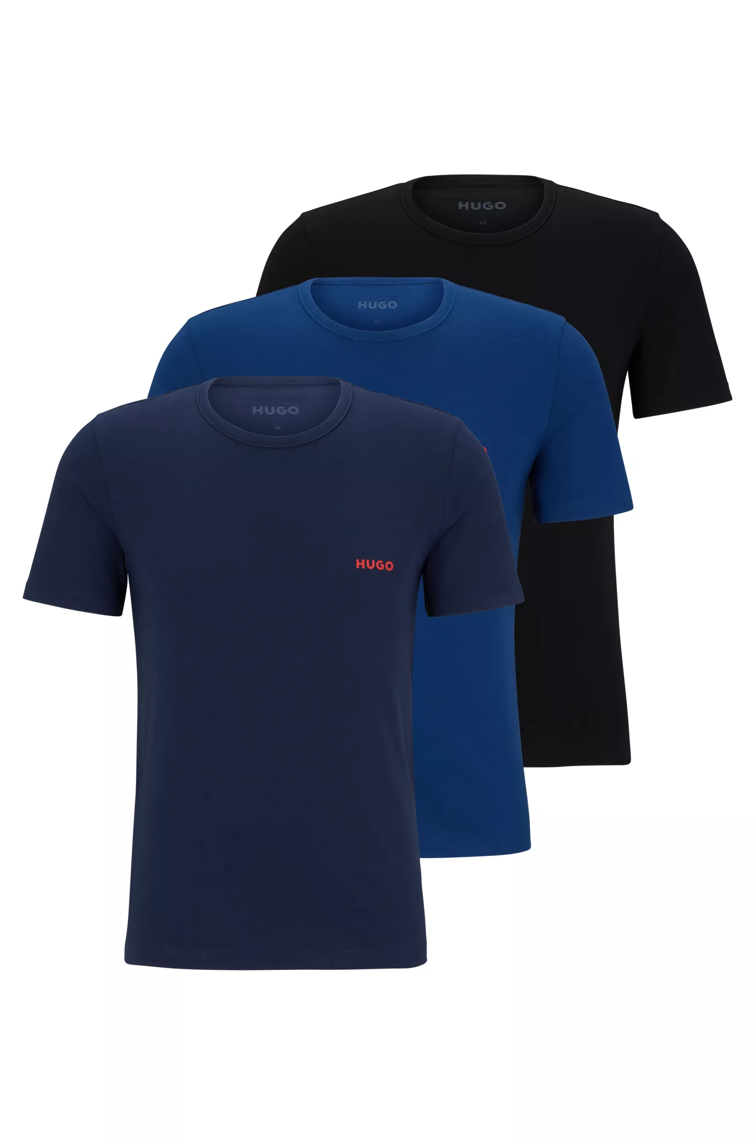 HUGO Vermelho - Pacote triplo de camisetas de algodão com estampa do logo
