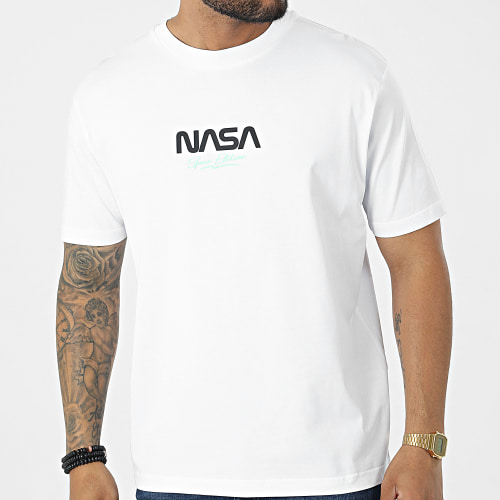 Tee Shirt Oversize Large Space Edition Blanc Vert Fluo
