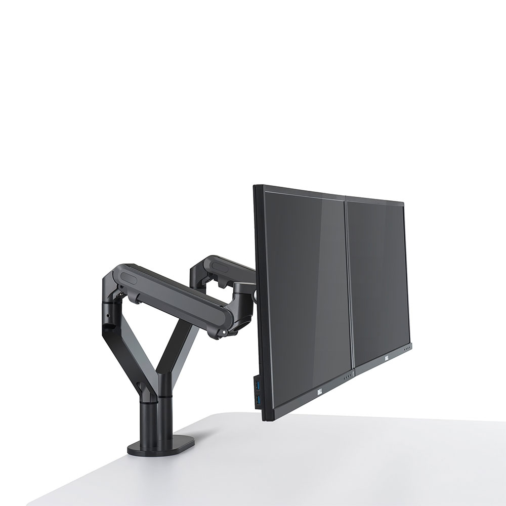 Dual Schwenkbare Aluminium Tischhalterung mit Gasfeder für 2 Monitore bis 27