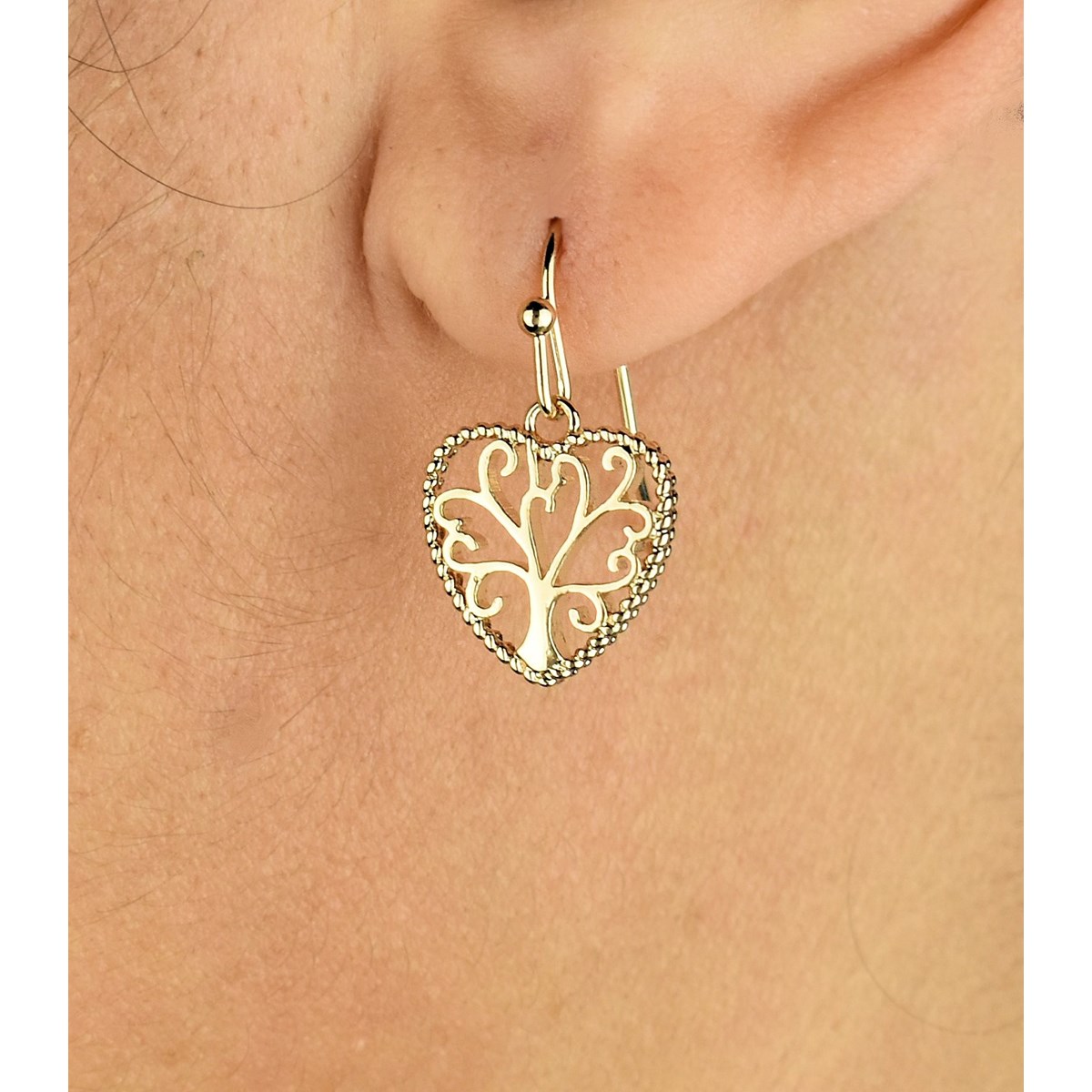 Boucles d'oreilles arbre de vie dans un coeur Plaqué OR 750 3 microns