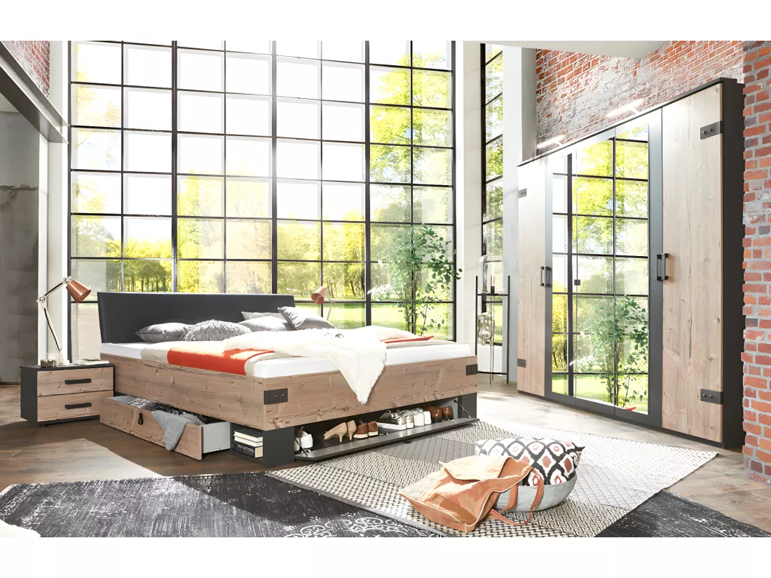 Chambre à coucher complète adulte (lit 180x200cm + 2 chevets + armoire)