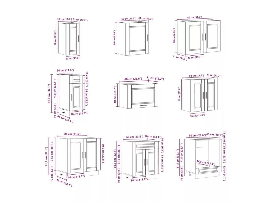 Ensemble d'armoires de cuisine 14 pcs Porto bois d'ingénierie