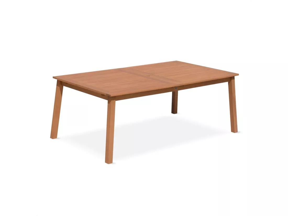 Table de jardin en bois 200-250-300cm - Almeria - Grande table rectangulaire avec allonge eucalyptus. Intérieur / Extérieur