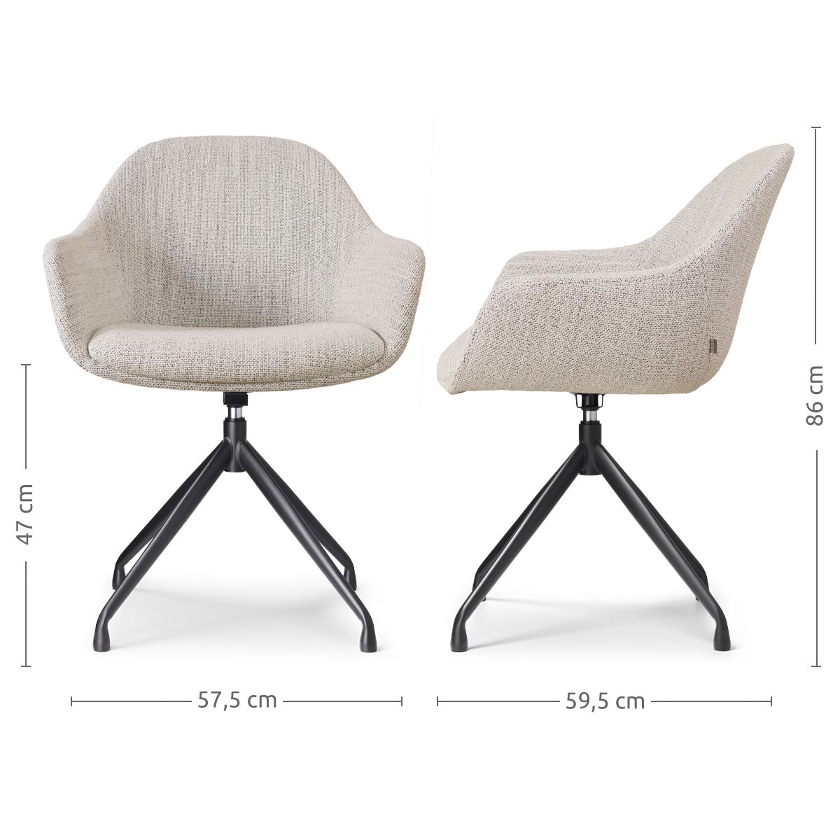 Eetkamerstoel Nola-Mae grijs beige gemêleerd draaibaar zwart