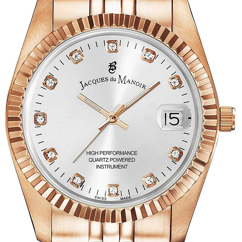 (Ø36mm) Swiss Made Inspiration Quarz Damen Armbanduhr Analog (Gelenkumfang 130-200mm) Roségold / Weiss