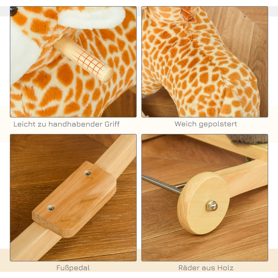 HOMCOM Schaukeltier Spielzeug, Triceratops, Giraffe Gelb