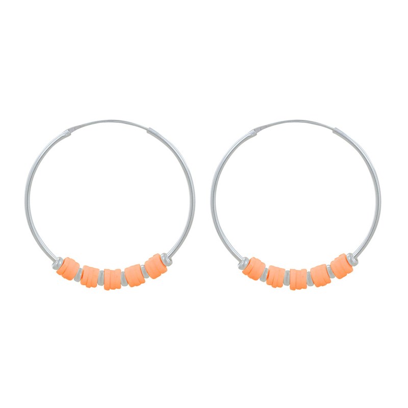 Boucles d'Oreilles Argent Créoles Perles et Anneaux Colorés 3,5cm
