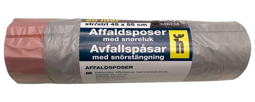 Affaldspose med snøreluk 20 L
