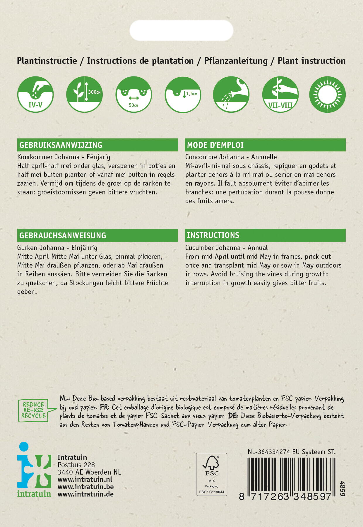 Intratuin groentezaad Komkommer (Cucumis sativus 'Giganta')