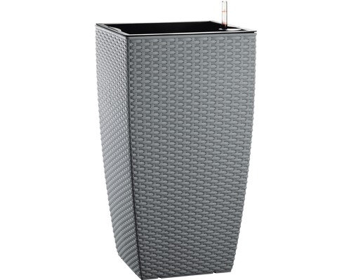 Lafiora rieten plantenvaas 31 x 31 x 57 cm grijs incl. grondbewateringssysteem, waterniveau-indicator en schotel