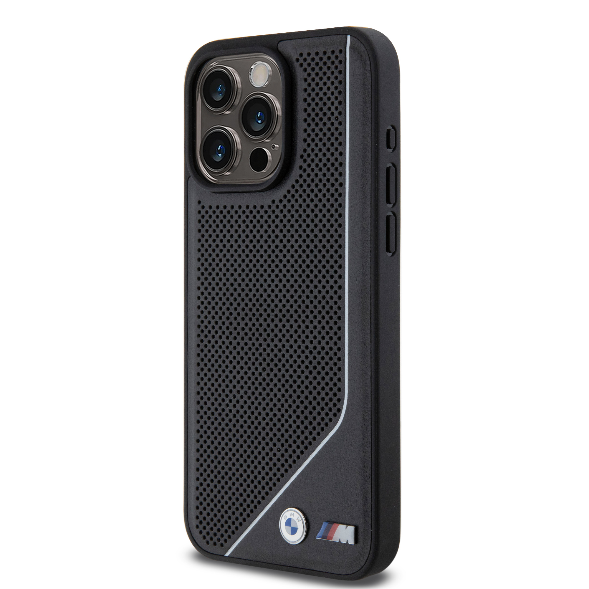 iPhone 15 Pro MagSafe Leder Hardcase Hülle Perforated Twisted Line (BMHMP15L23PUCPK) - Schwarz