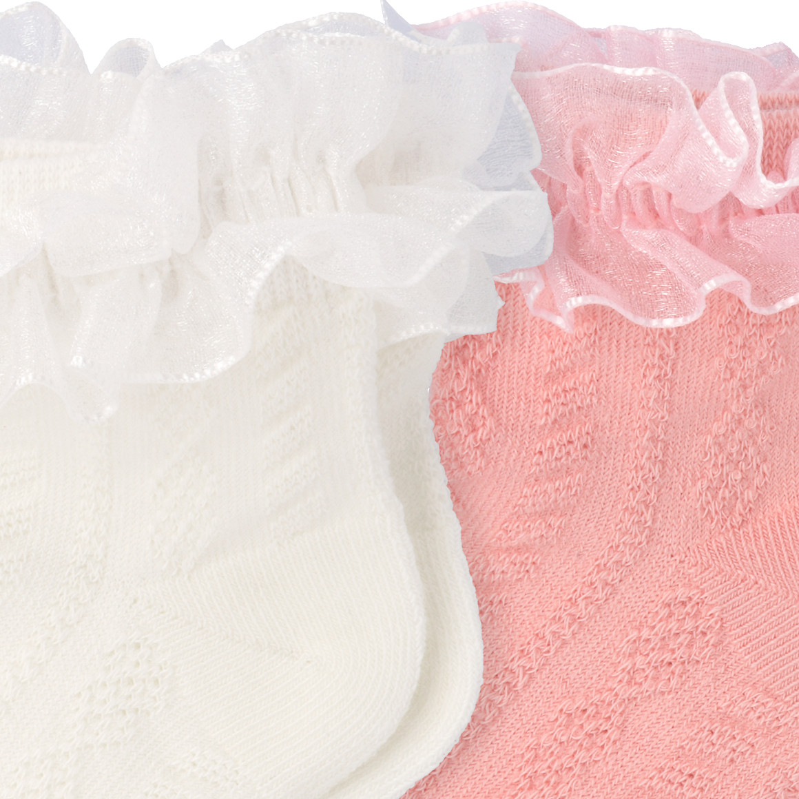Topolino 2 Paar Mädchen Kurzsocken mit Rüschen cremeweiss / rosa