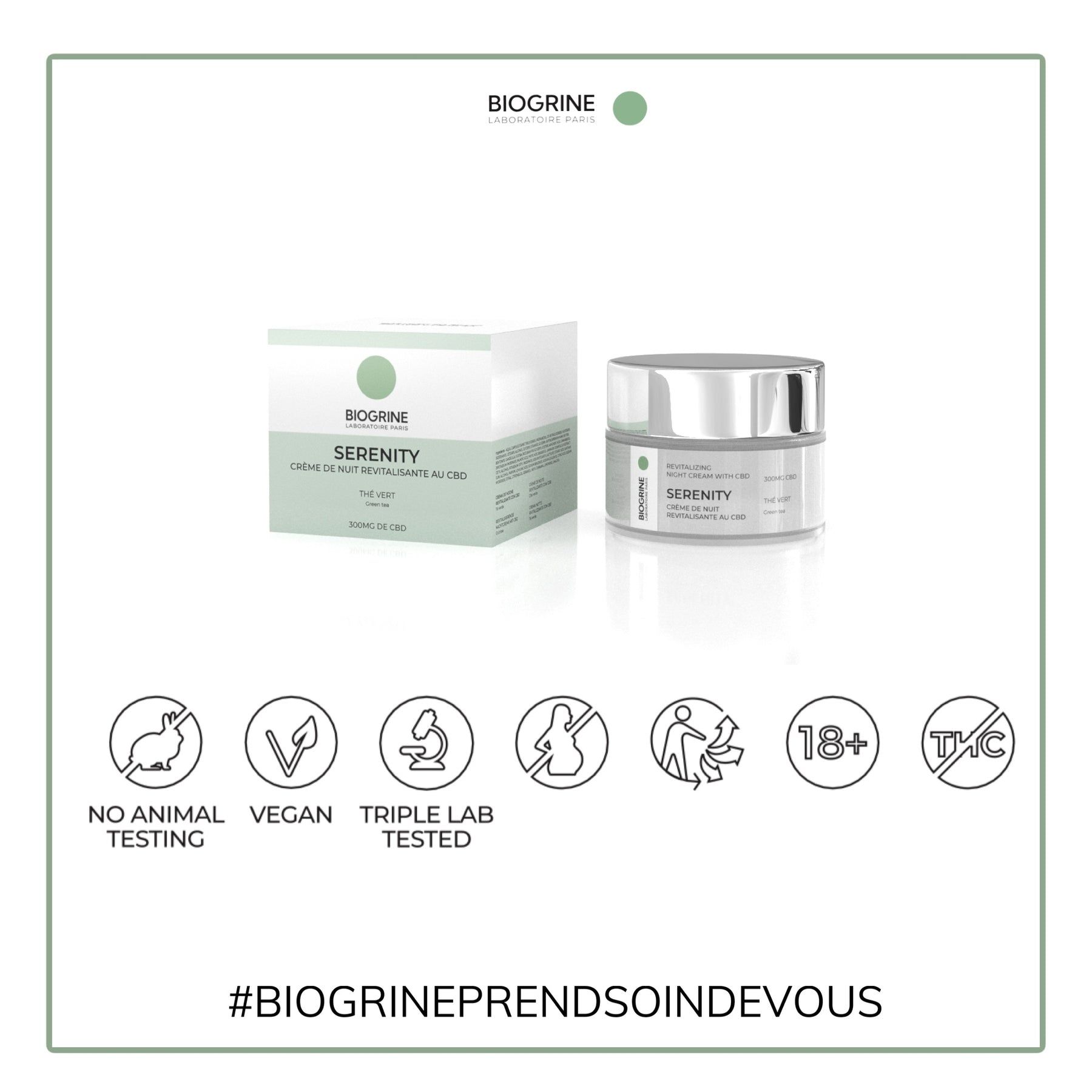 BIOGRINE „SERENITY“ REVITALISIERENDE CBD-NACHTCREME GRÜNER TEE