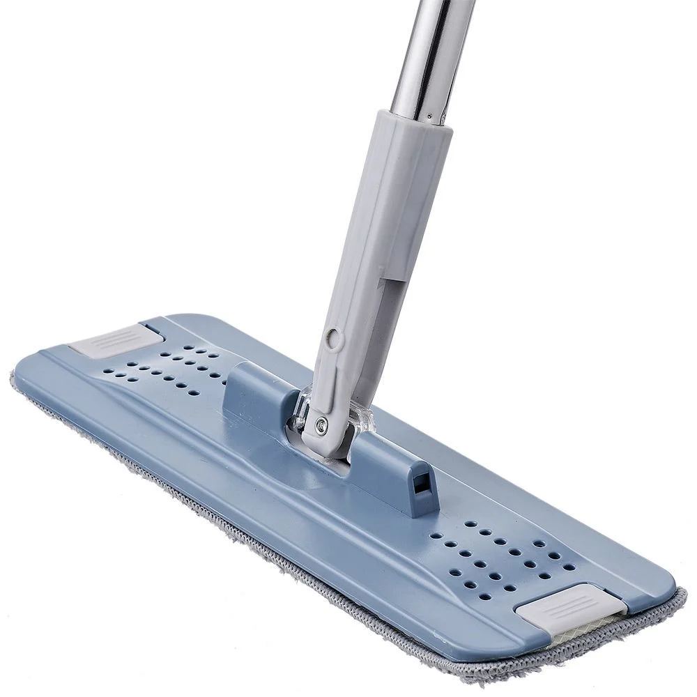 Seau essoreur avec balai plat pliable gris et bleu 8 L