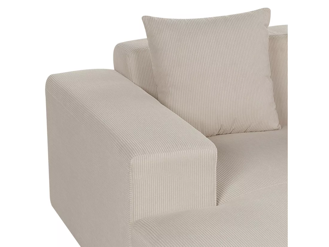 Canapé Angle à gauche 4 Places en Velours Côtelé Beige avec 4 Coussins Supplémentaires Lungo