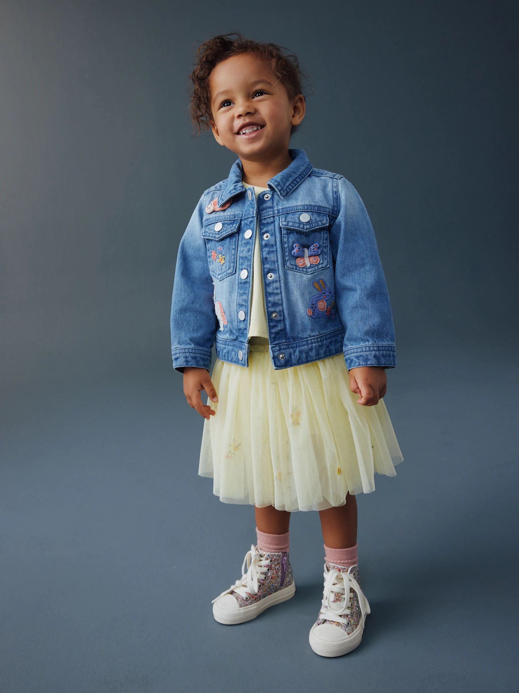 Middenblauw denim - Unicorn Embroidered Western Jacket (3mths-7yrs)
