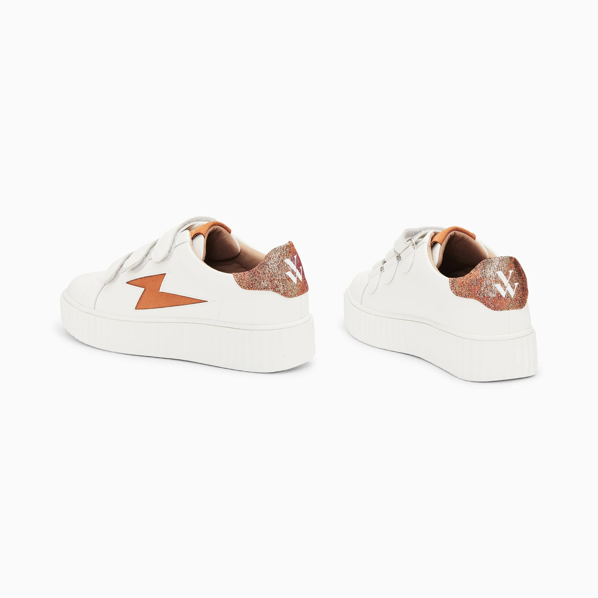 Sneakers-Baskets éclair Susan blanc et ocre à scratchs