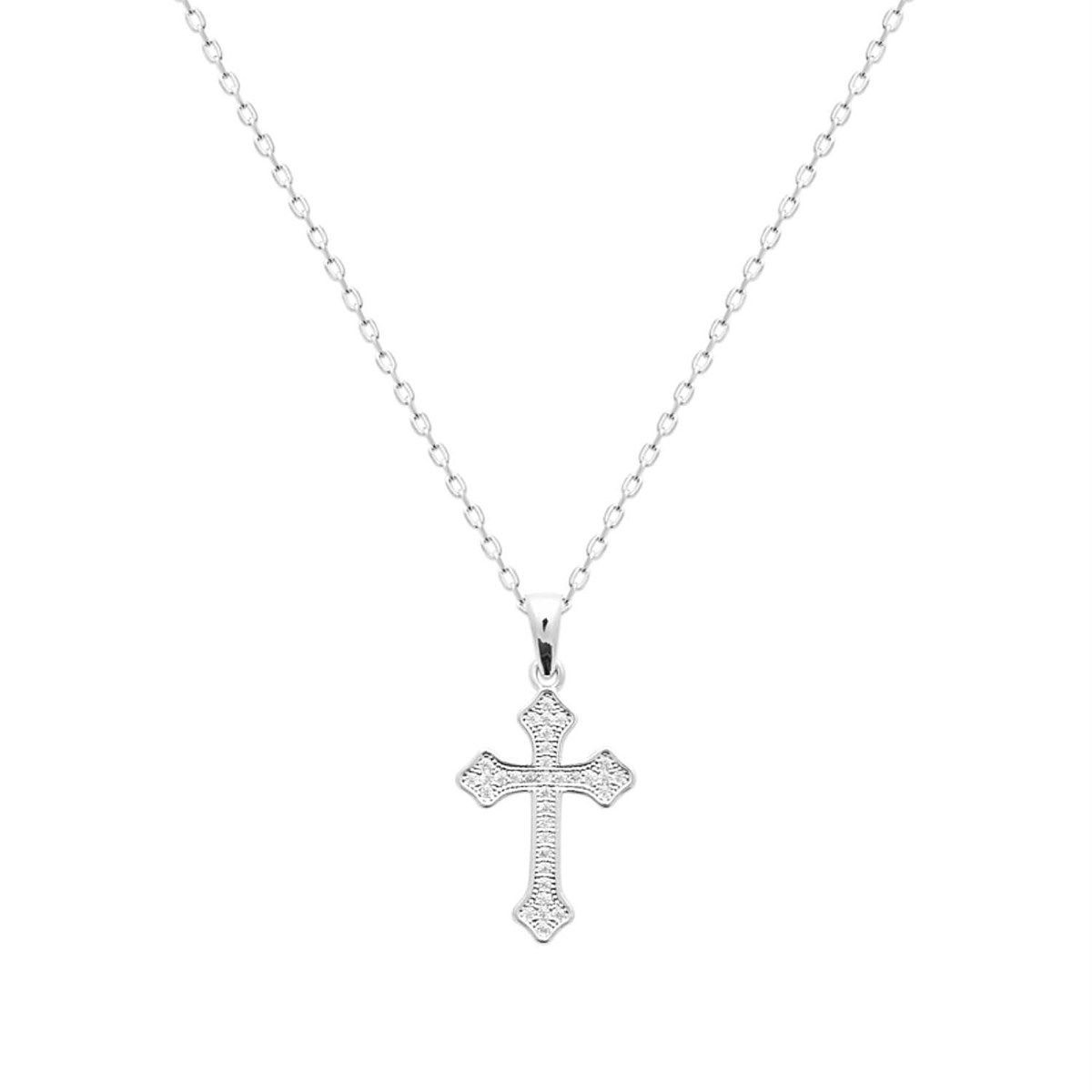 Collier croix tréflée oxydes de zirconium Argent 925 Rhodié