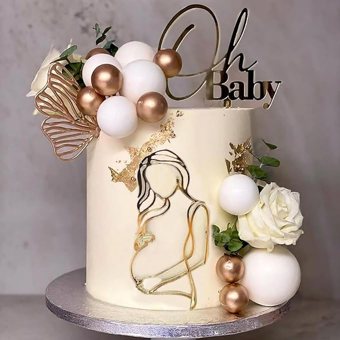 (100x52mm) Acryl Kuchenstecker Schwangere Frau Tortenstecker Topper Dekoration für Torten / Kuchen - Gold