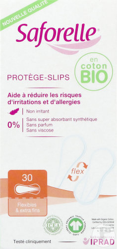 Saforelle Protège-Slips Flexibles Et Extra-Fins En Coton Bio 30 Pièces