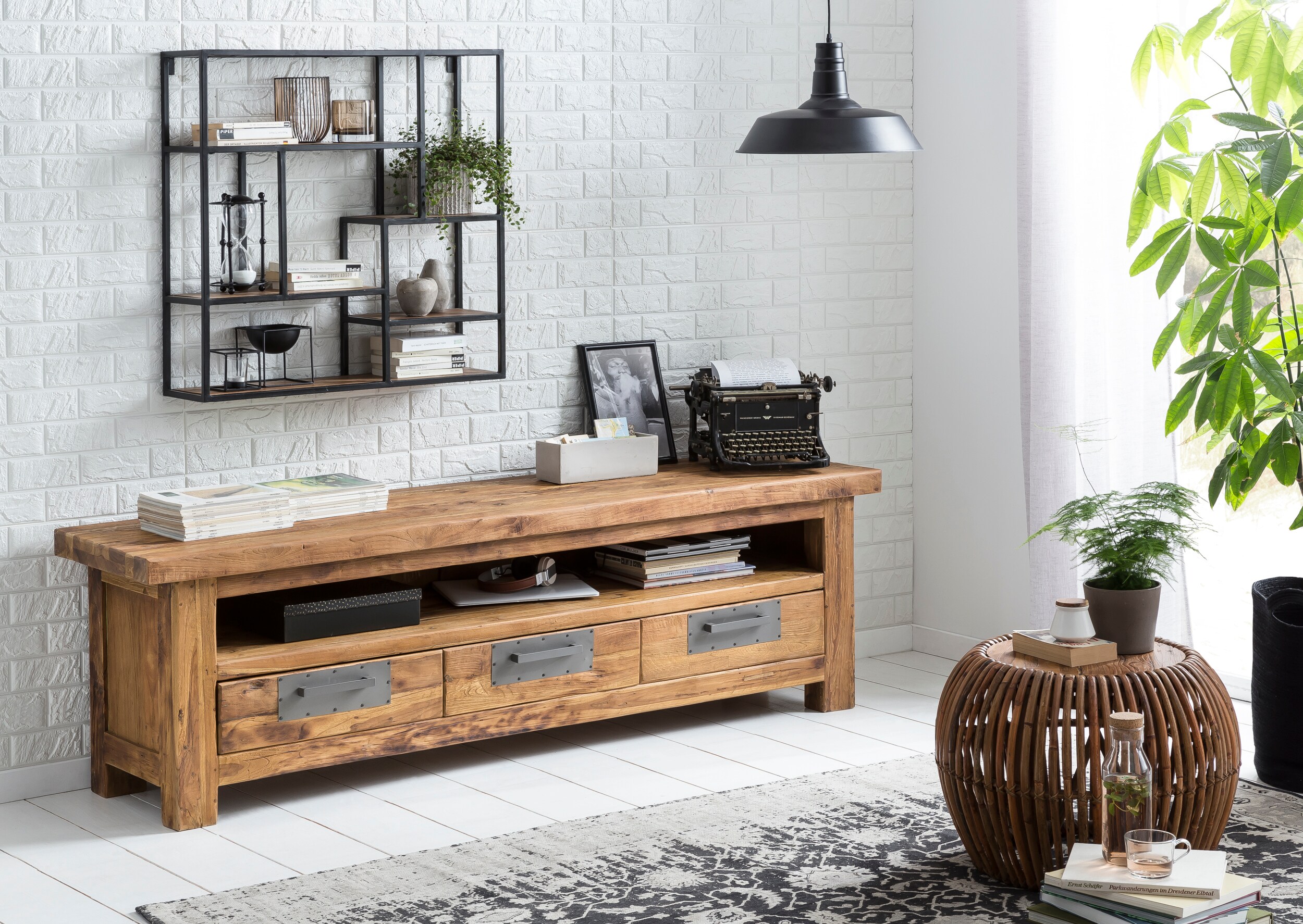 Standregal Panama Mangoholz Metall Bücherregal Wohnzimmer Esszimmer Regal Ablage