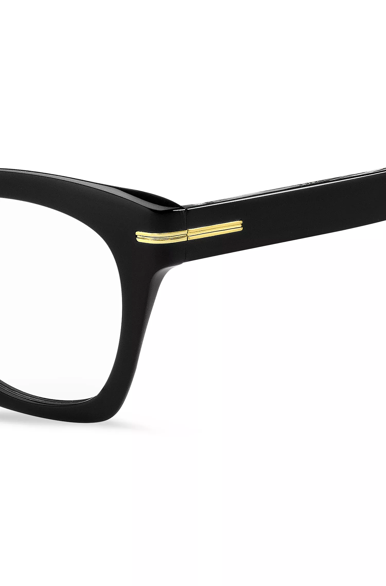 Armação de óculos BOSS em acetato preto com detalhes em dourado