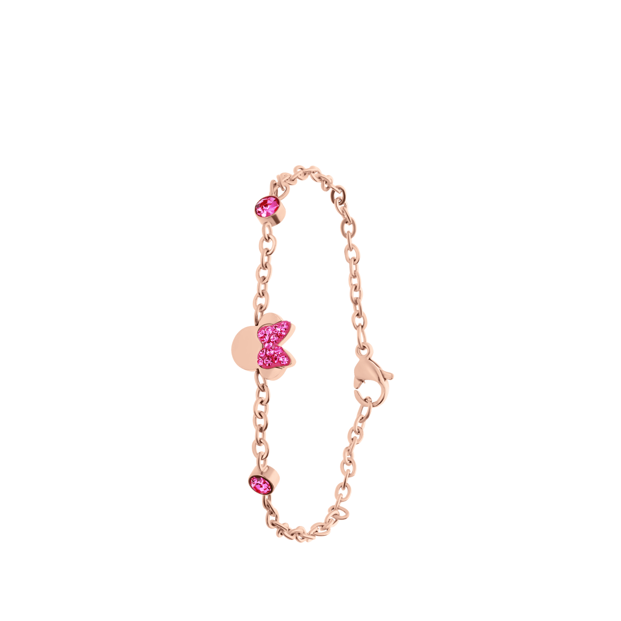 Stalen roseplated armband Minnie Mouse met roze kristal