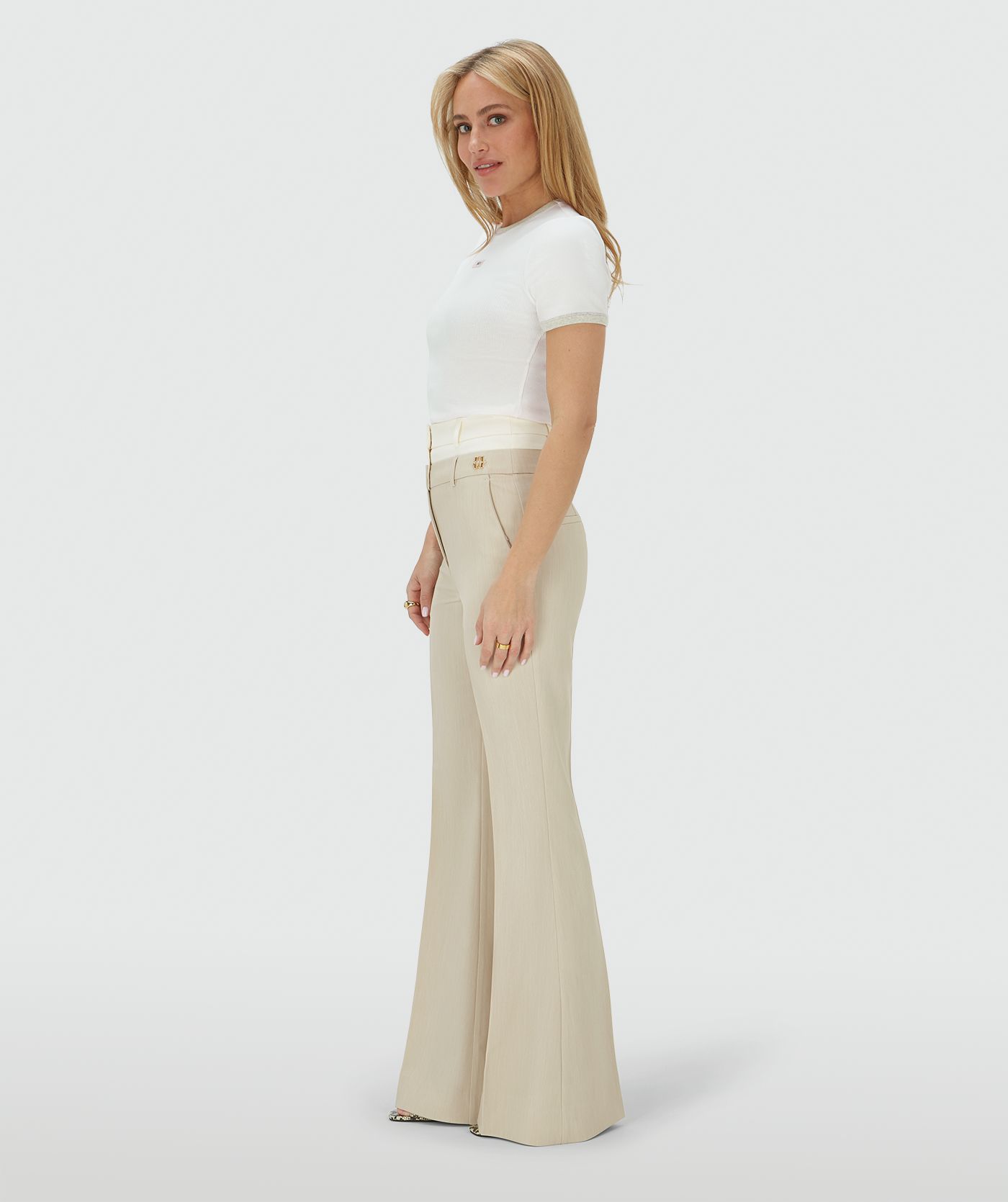 JV-LIORA high rise flared pantalon - ecru melange