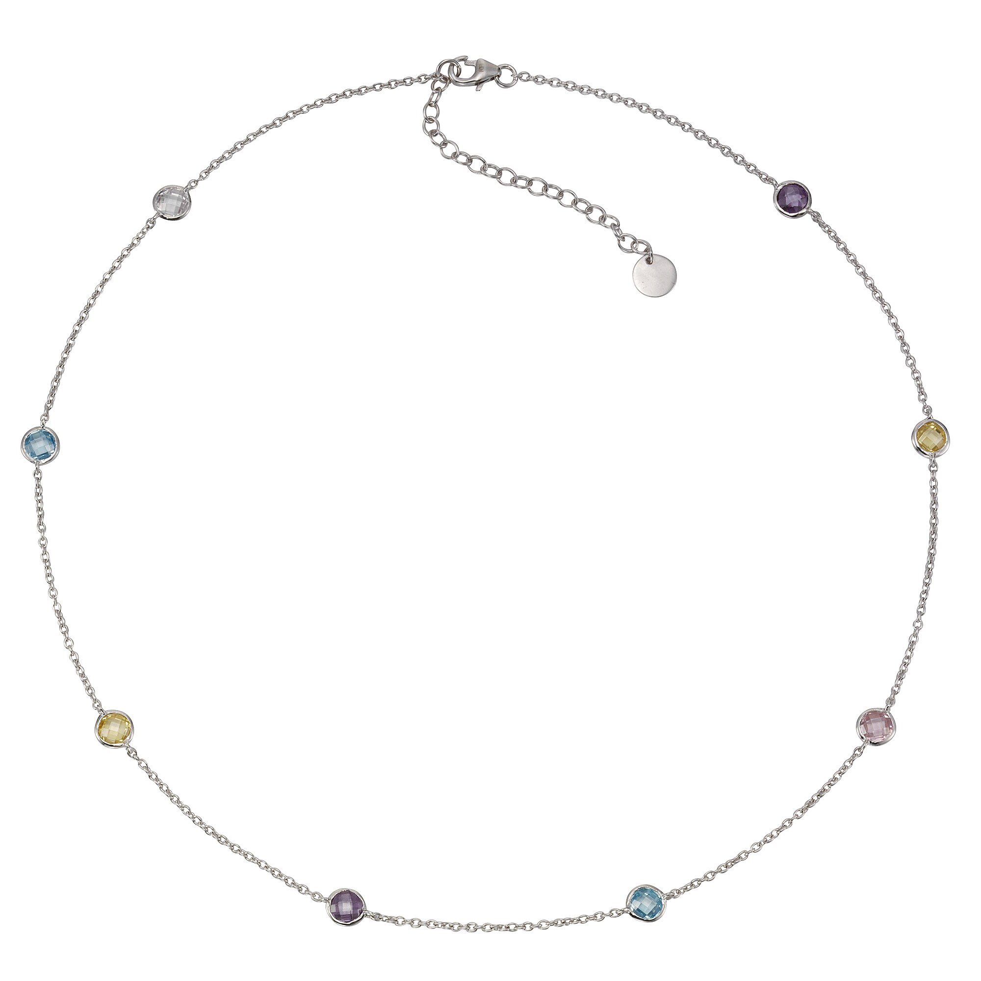 Zeeme Silber Halskette 925 Silber rhodiniert mit Zirkonia bunt