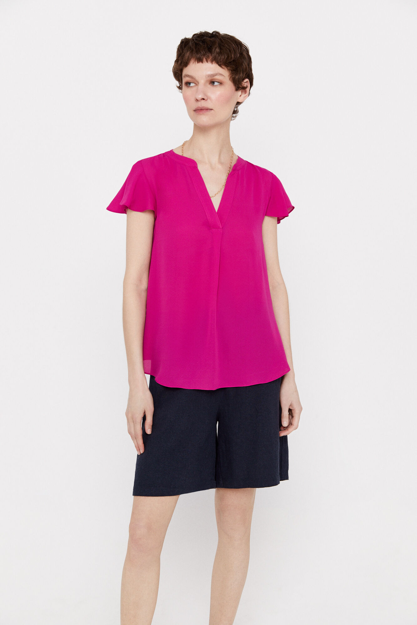Blusa com mangas franzidas - Fúcsia