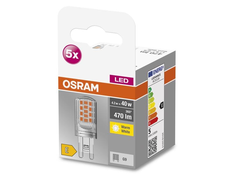 OSRAM Lampe Base Pin 40, 4.2W, G9, Warmweiss LED-Lampen, klassische Kolbenform