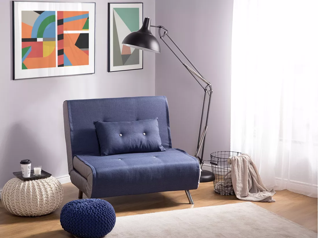 Banquette convertible 1 place en tissu bleu FARRIS
