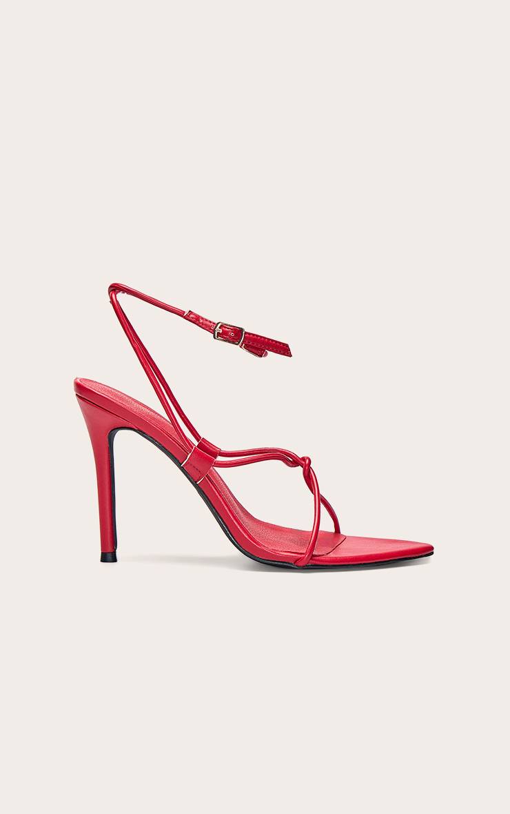 Bright Red Sandales À Talons Bout Pointu Avec Lanières Torsadées En Synthétiquecuir