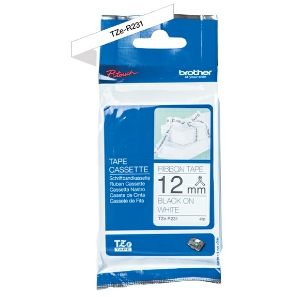 Brother P-Touch Stoffband TZe-R231, 12 mm, schwarz auf weiss