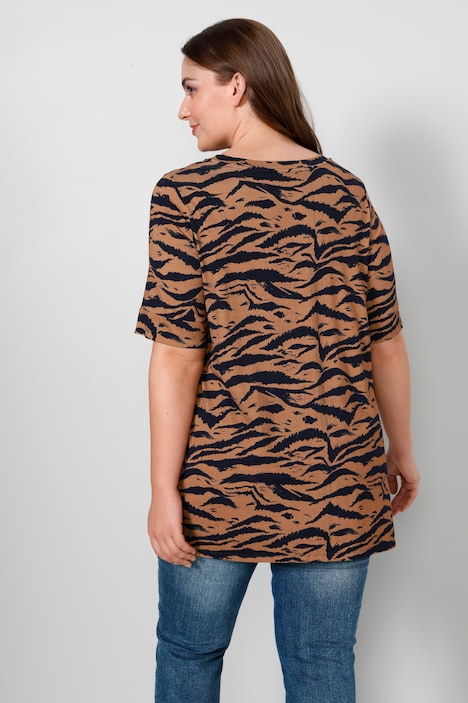 T-Shirt, A-Line, Alloverdruck, V-Ausschnitt, Halbarm