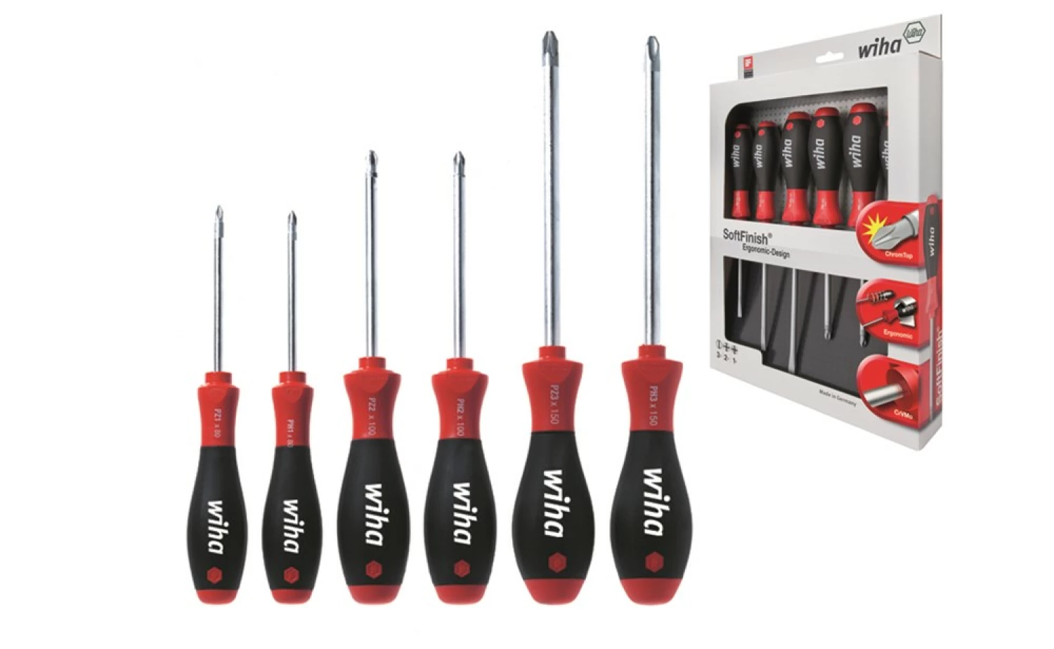 Wiha 311 K6 SoftFinish Phillips/ Pozidriv-Schroevendraaierset - 6 delig